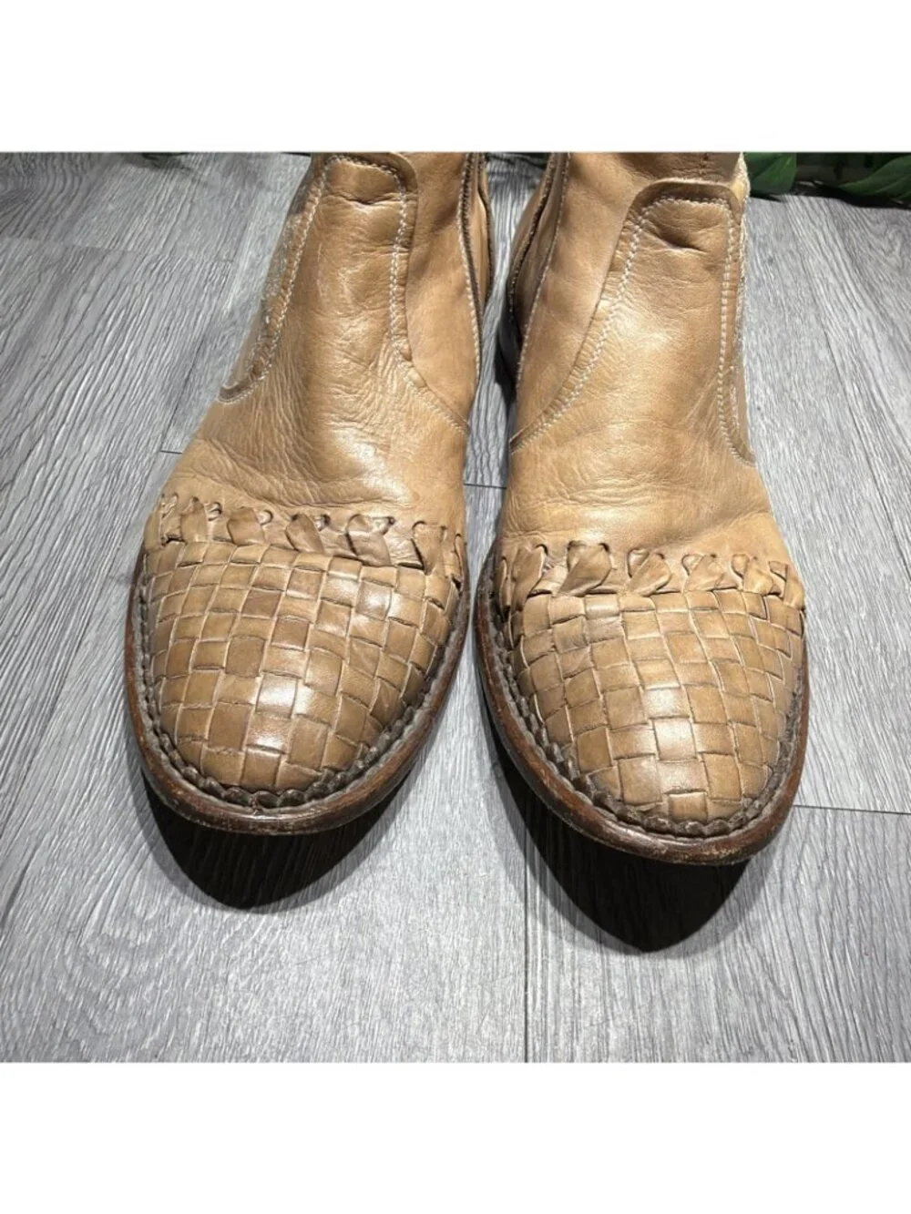 Vintage True Religion Ankle Men’s Woven Embroidery Zipper Brown Leather Sz 11.5